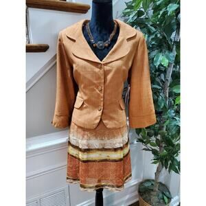K & Company Women Orange Polyester Single Breasted Jacket & Skirt 2Piece Suit 16